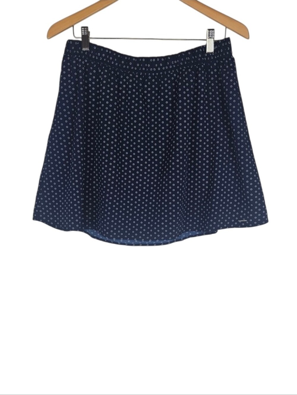 US Polo Assn. Navy Blue A-Line Mini Skirt Polka Dot Nautical Retro Preppy, L